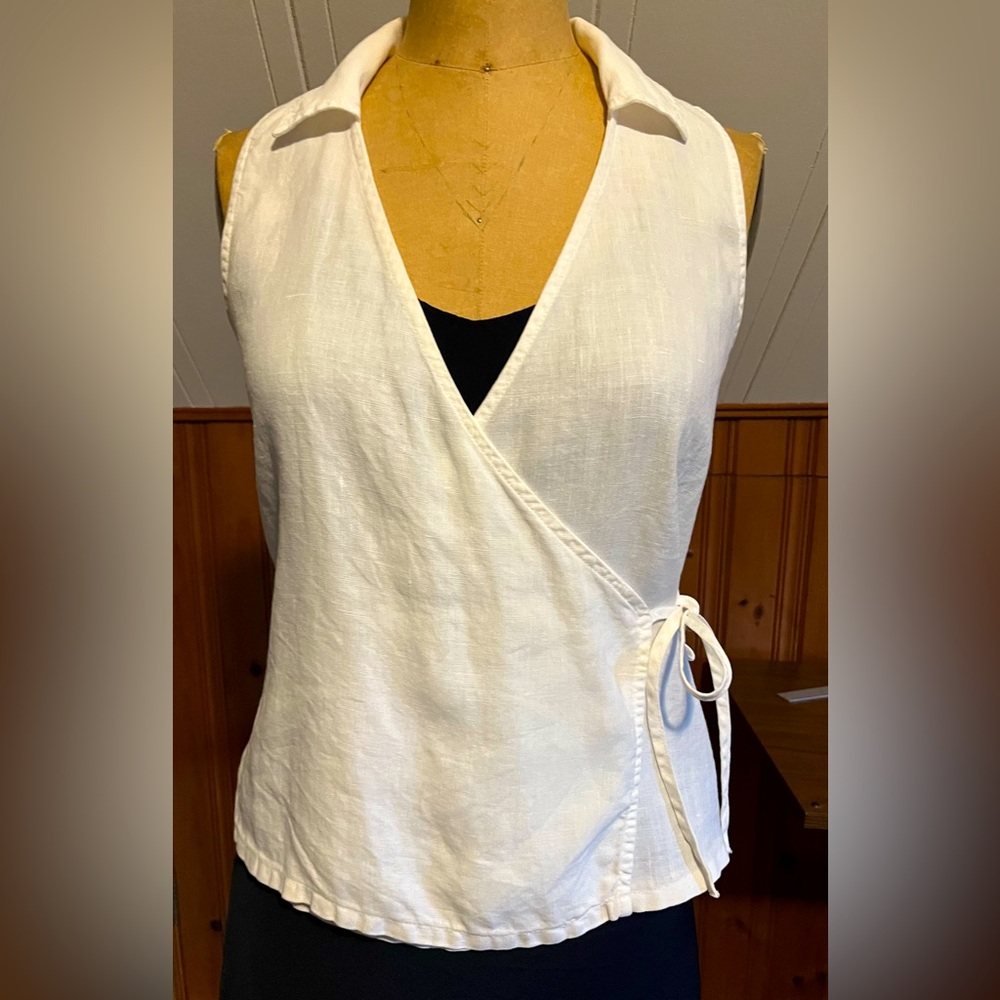 White linen wrap top